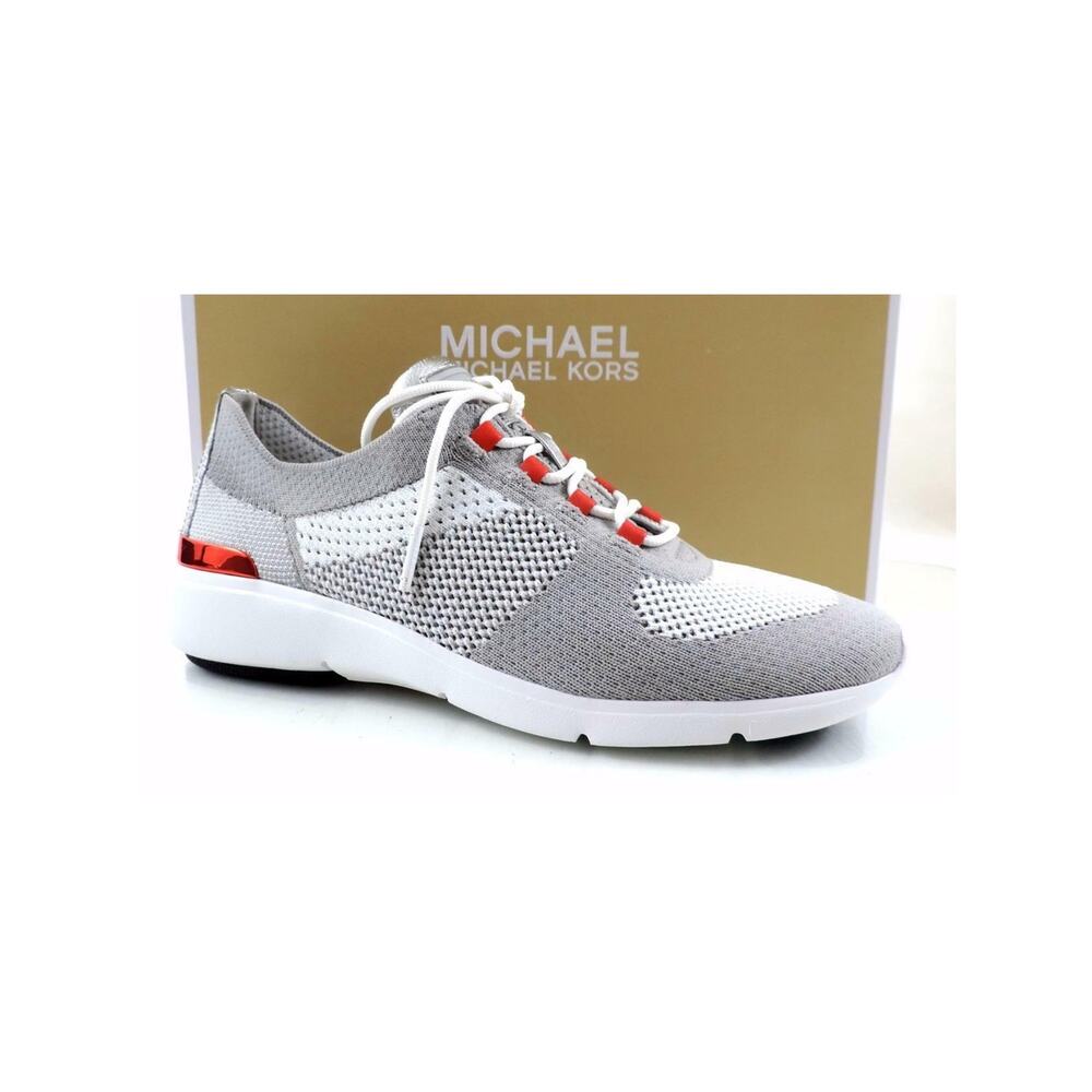Michael Kors Skyler Trainer Lace Up Sneakers MK Logo Aluminum Grey